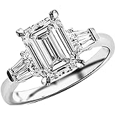Houston Diamond District 2 to 5.5 Carat Center LAB GROWN DIAMOND Prong Set Round And Baguette Emerald Cut Diamond Engagement Ring (E-F Color VS1-VS2 Clarity)