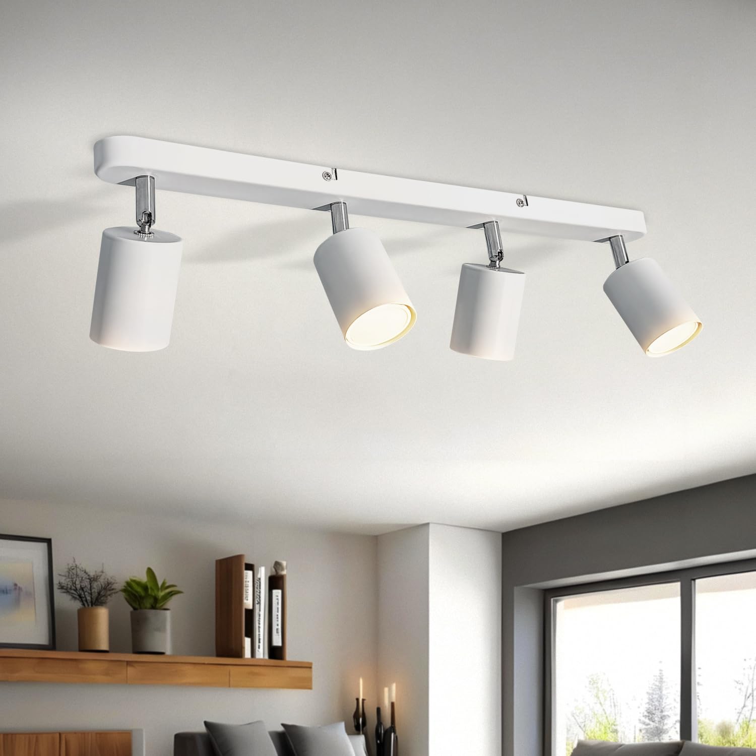 Sweier 4 Way Rotatable White GU10 Ceiling Spotlight, Warm White 3000K Angle Adjustable 5W Spotlight Bar (Bulb Included), 360° Adjustable