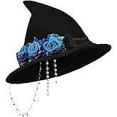 ITODA Halloween Witch Hat with Rose Bowknot Lolita Wizard Hats Felt Pointed Witch Hat Cosplay Party Costume Accessory