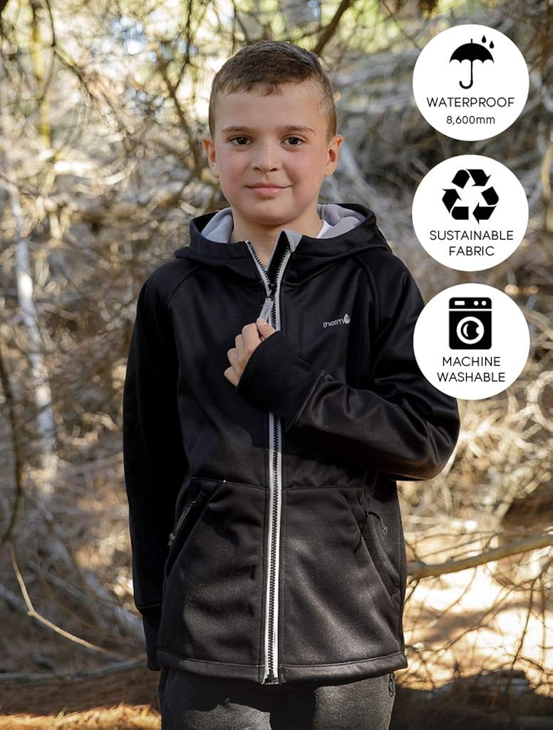 Therm Boys Rain Jacket, Ultra-Soft Kids Raincoat - Waterproof, Fleece Lined Coat: Clothing