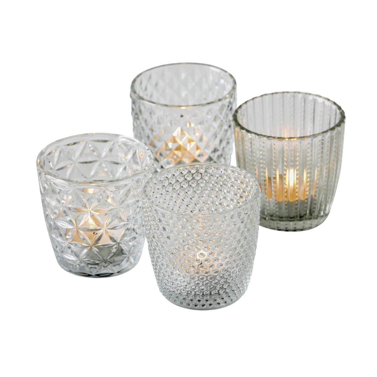 Boltze Marilu 1014419 Lantern Set of 4 (Transparent, Decorative Glasses for Candles/Tea Lights, Candle Holder Diameter 8 cm, Various Patterns, Round Shape, Tea Light Holder) 1014419, Normal