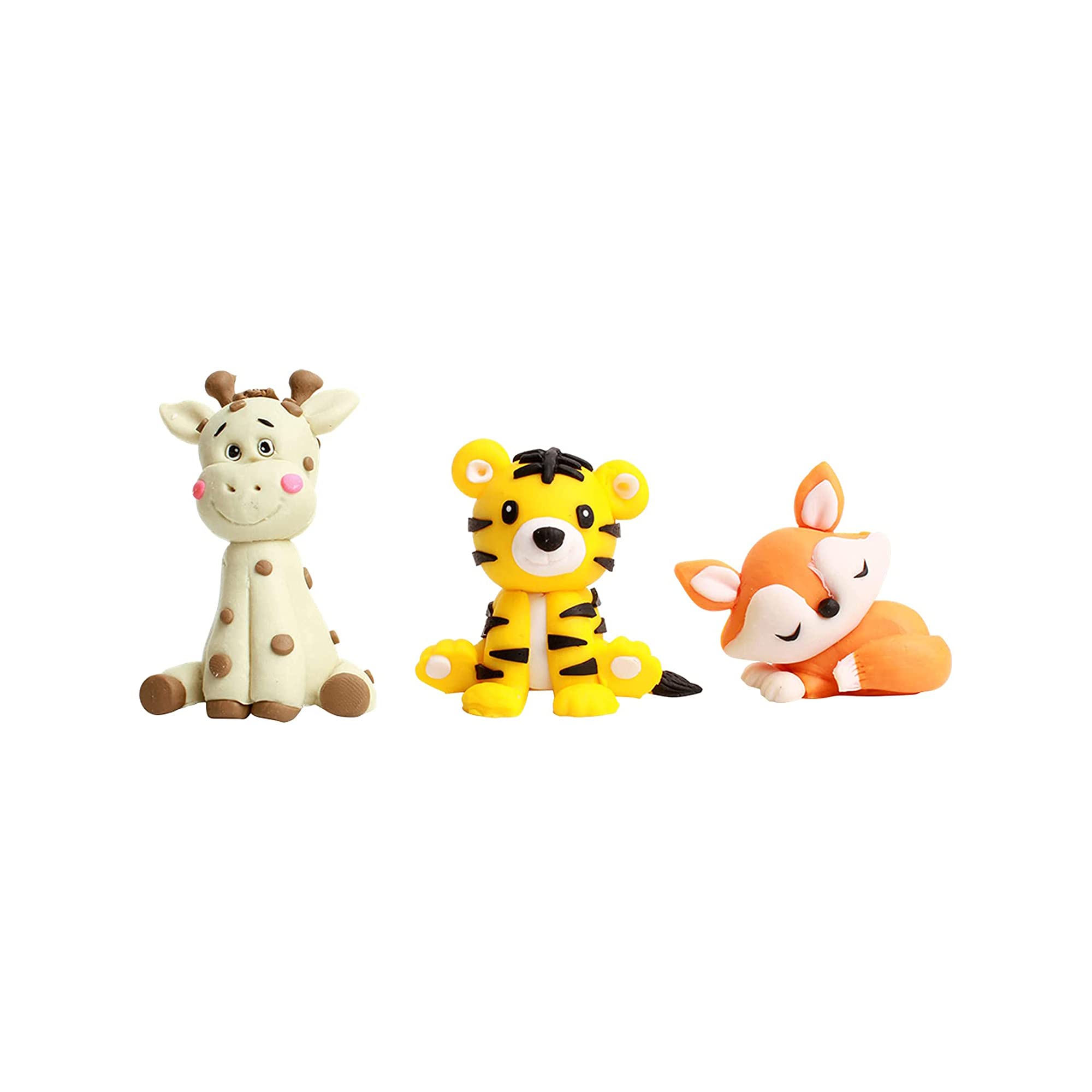Unimall 3D Jungle Animal Cake Decorations Toppers Fox Tiger Giraffe Animal Cake Toppers Picks for Children Boy Girl Baby Shower Christening First Birthday Party Supplies Pack of 6