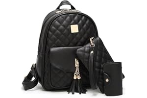 I IHAYNER Women's Simple Design Quilted Backpack Mini Backpack for Women 3Pcs Leather Backpack Purse for Women Small Backpack