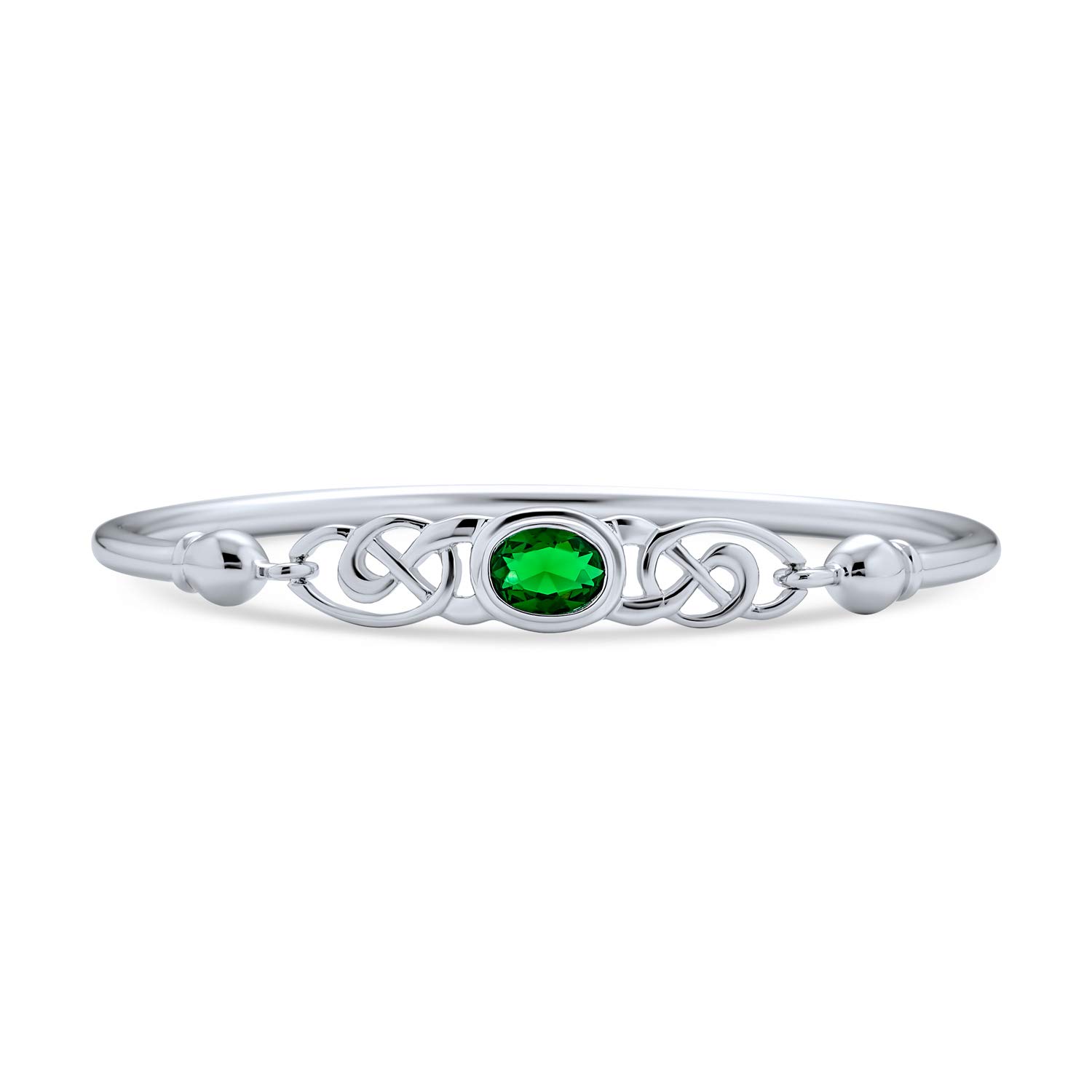 Bling Jewelry Couples Green Emerald CZ BFF Infinity Irish Celtic Love Knot Bangle Bracelet For Women Teen .925 Sterling Silver — image 1