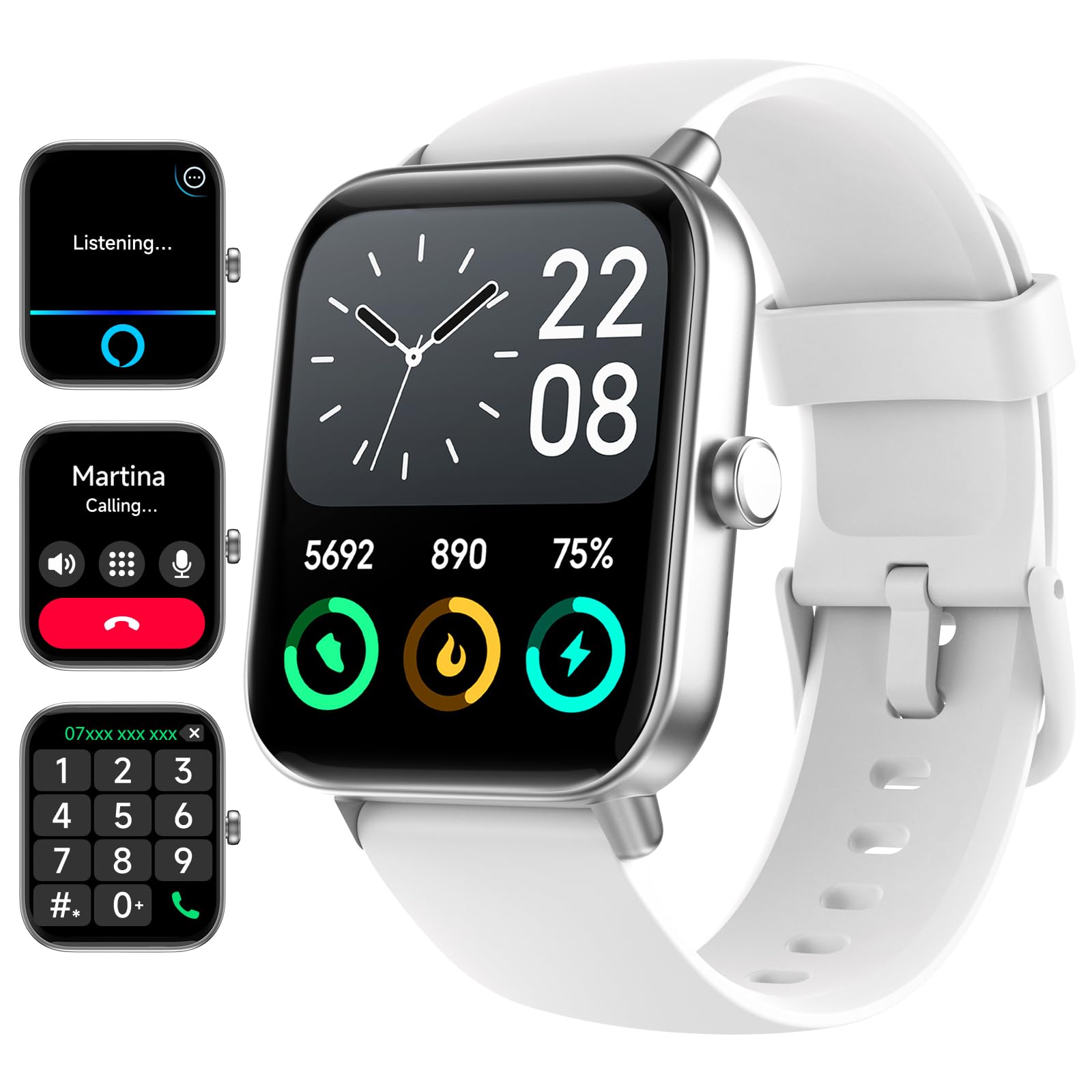 Smart Watch for Men Women - Fitness Tracker [Alexa Built-in & IP68 Waterproof ] with Heart Rate Monitor, Activity Tracker, Step Counter, Sleep Monitor, Smartwatch for Andriod iOS 1.8" (White)