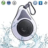 Kingkok IPX 6 Waterproof Buetooth Speakers / Bluetooth Suction Cup Speaker, Rechargeable and Portable Bluetooth Shower Speaker with Hook for Phone Call and Outdoor Sports [White]
