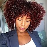 AisiBeauty Short Afro kinky curly wig Kinky natural Curly Synthetic Wigs for Black Women Heat Resistant fiber curly afro hair wigs (red)