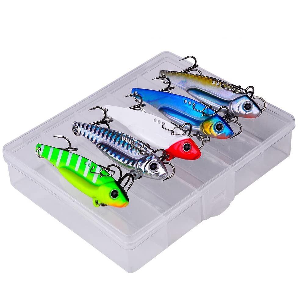 OriGlam VIB Hard Fishing Lures Set 5 Pieces Crank Lure Kit Metal Blade Bait Rotating Blade Baits Fishing Lure VIB Metal Hard Sinking Spoons
