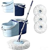 Spin Mop and Bucket Set with 4 Mop Heads | Dual Bucket Design, 51 Inches, Comes with 3 Mop Heads, No Hand Washing Required