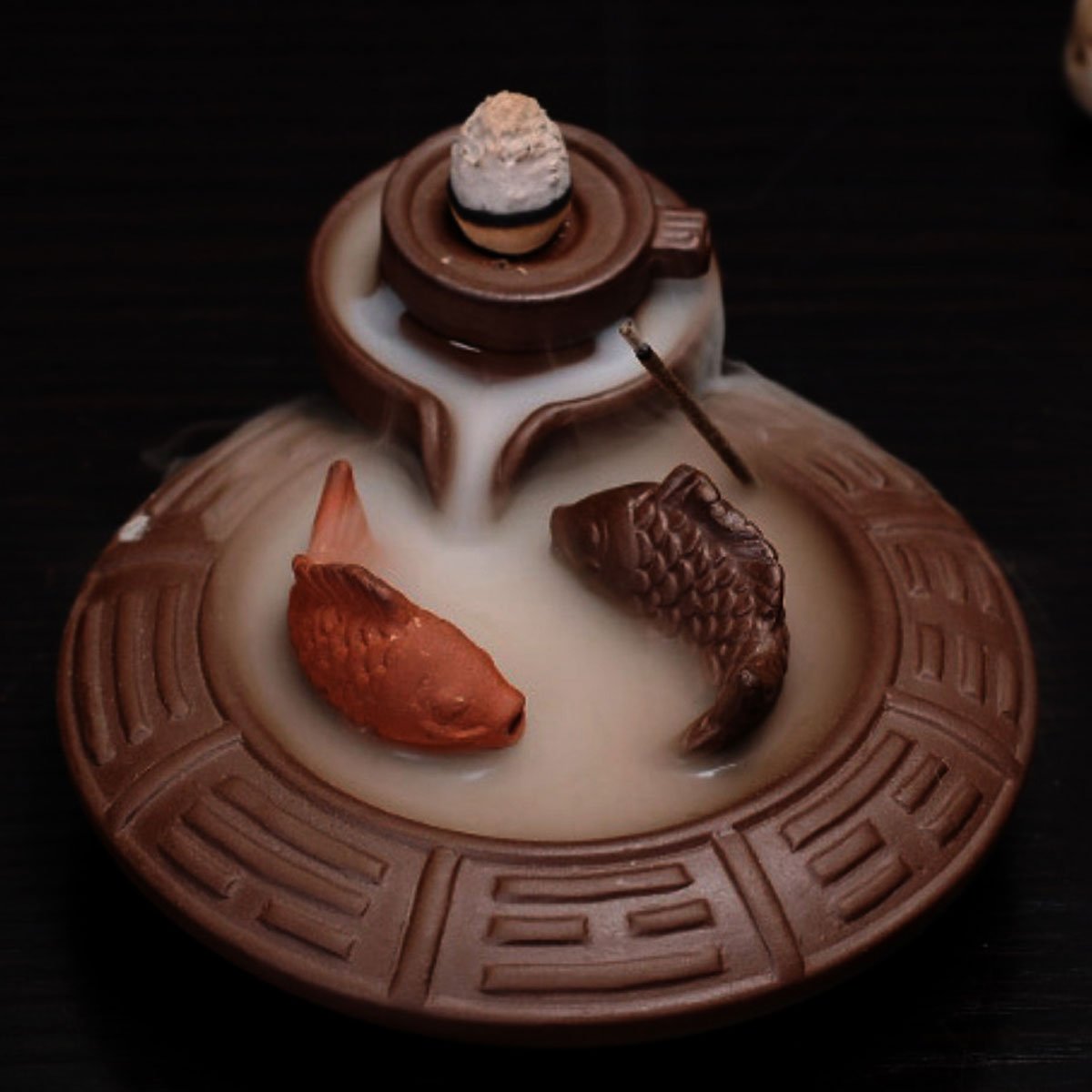 Jeteven Ceramic Fish Backflow Incense Burner, Incense Cones Sticks Holder, Ideal for Yoga Room, Home Decoration & Handicraft Gift
