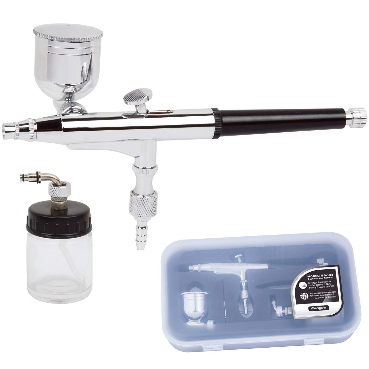 Fengda Performance BD-134 Pro Set Multi-Purpose Dual-Action Side Feed Airbrush with 0.30mm Nozzle Set, Side & Siphon Cups