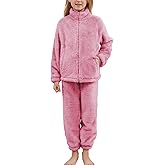 Flygo Girls Fuzzy Pants Sets Kid 2 Piece Winter Fleece Outfits Stand Collar Zip Up Sweatshirts Fluffy Sweatpants with Pockets