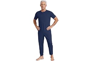 Loyan Elderly Men Easy Care Romper Back Zipper Jumpsuit for Special Needs Dementia Clothes Anti-Strip Bodysuit Dark Blue Smal