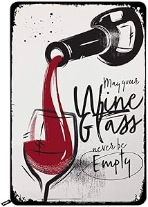 Swono Wine Tin Signs,May Your Wine Glass Never Be Empty Vintage Metal Tin Sign for Men Women,Wall Decor for Bars,Restaurants,Cafes Pubs,12x8 Inch