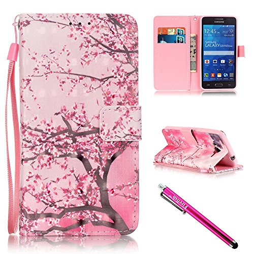 G530 Case, Galaxy Grand Prime Case, Firefish [Card Slots] [Kickstand] Flip Folio Wallet Case Scratch Resistant Protective Cover for Samsung Galaxy Grand Prime G530 G530H G5308-Cherry