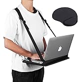 ALPHABET WONDERS Laptop Harness - Hands Free Portable Wareable Desk for Laptop 14" Tablet, Notepad, MacBook - Adjustable Straps Standing Laptop Carrier - Includes Memory Foam Mouse Pad