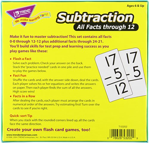 Subtraction 0-12 (all facts) 169 Flash Cards