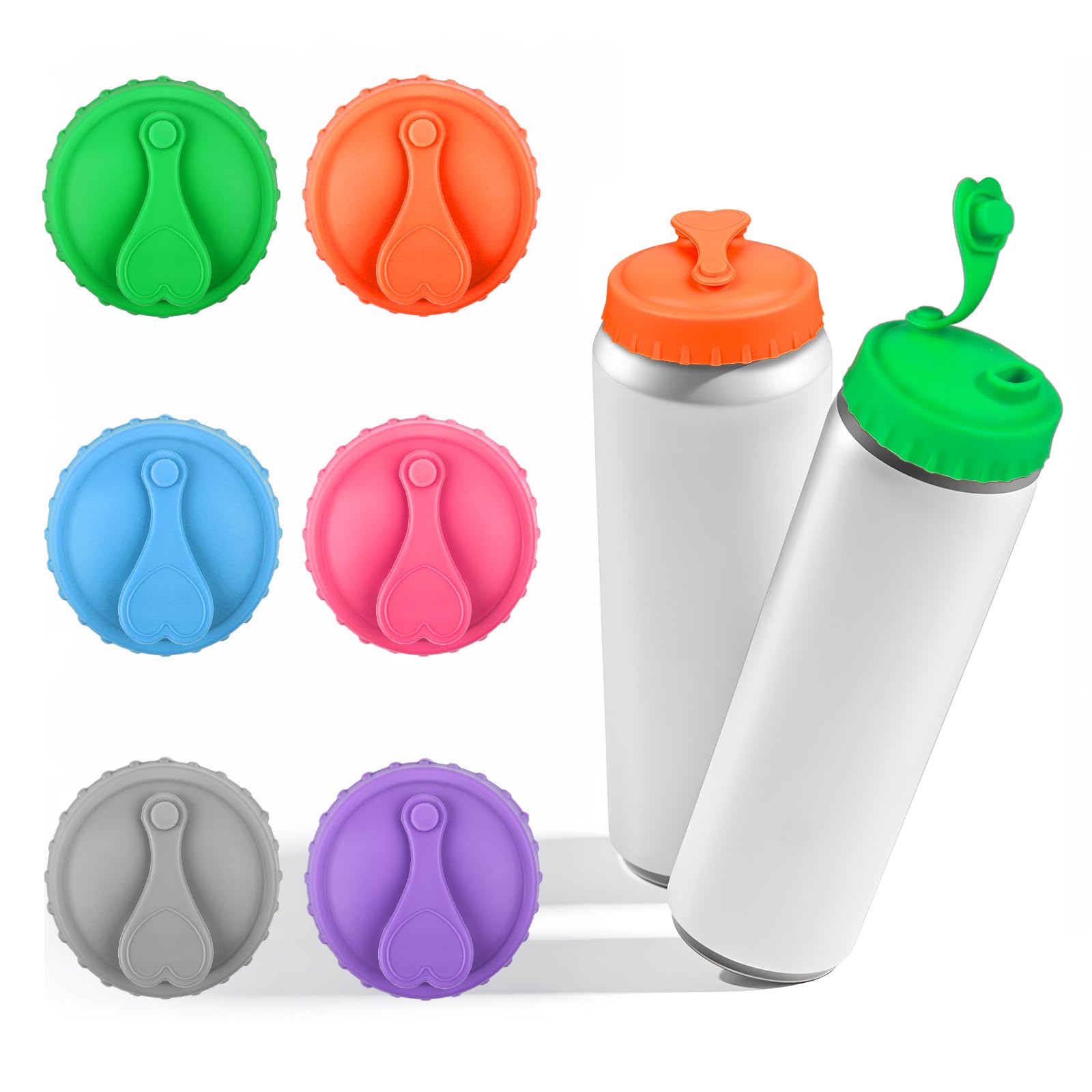 Photo 1 of Silicone Soda Can Cover Lids, Pop Can Covers with Resealable Nozzle 6 Pack, BPA Free Stopper and Protector Reusable Beer Can Covers for Soda Fits Standard Cans