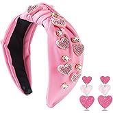 Gosuoa Valentine's Day Headband for Women,knotted Headband for Women,Red Pink Jeweled Rhinestone Crystal Top Knot Headband Valentine’s Day Hair Accessories for Girls Women