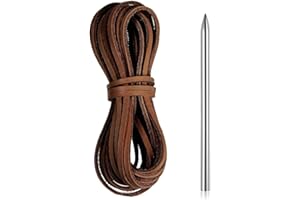 ASWEIR 10 Yards Flat Genuine Leather Cord, Leather Strap, 4mm Leather Strips, Suitable for Weaving, Braiding, Footwear, Jewelry Making, and Crafts (Includes 1 lace Needle) (Brown)
