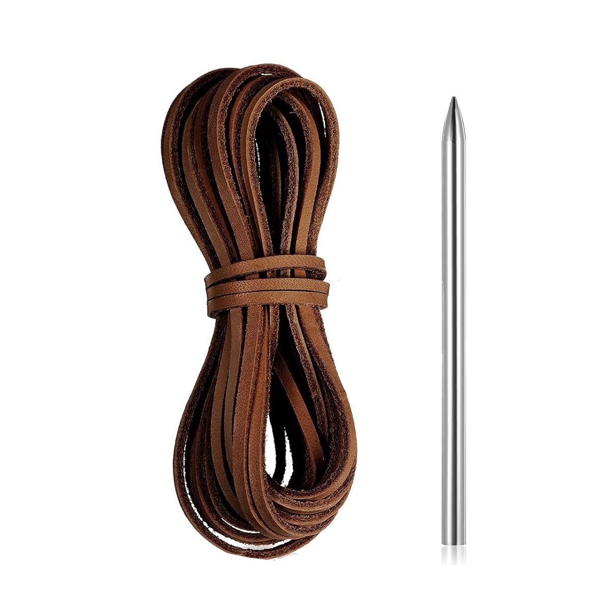 Photo 1 of 10 Yards Flat Genuine Leather Cord, Leather Strap, 4mm Leather Strips, Suitable for Weaving, Braiding, Footwear, Jewelry Making, and Crafts (Includes 1 lace Needle) (Brown)
