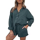 AUTOMET 2 Piece Sets For Women Lounge Wear Matching Two Piece Pajama Fashion Oversized Shirts And Shorts Spring Outfit 2026