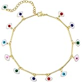 VACRONA Gold Anklets for Women 14K Gold Plated Boho Beach Beaded Chain Anklet Dainty Turquoises Evil Eye Ankle Bracelet Adjustable Chain Anklet Foot Jewelry