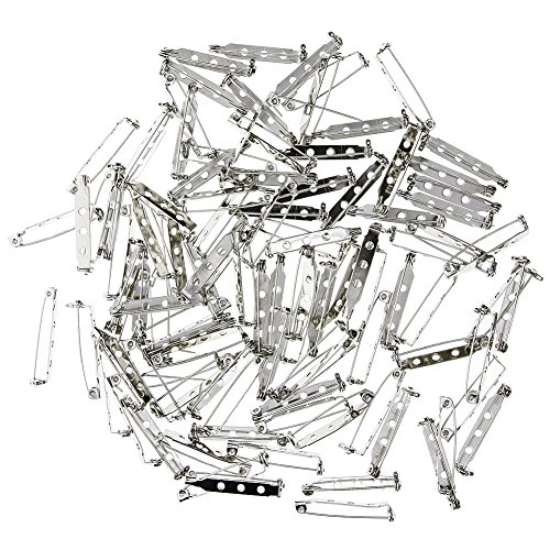 KeyZone 100 Pieces Silver Tone 1.26 Inch Locking Pin Backs Clasp Brooch for Badge Crafts, Jewelry Crafting