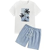 SOLY HUX Men's Summer Tracksuit 2 Piece Beach Outfit Tropical Print Tee and Shorts Set