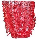 Fanhong Lace Tassel Sheer Burnt-out Floral Print Triangle Mantilla Scarf Shawl Neck Wrap Red