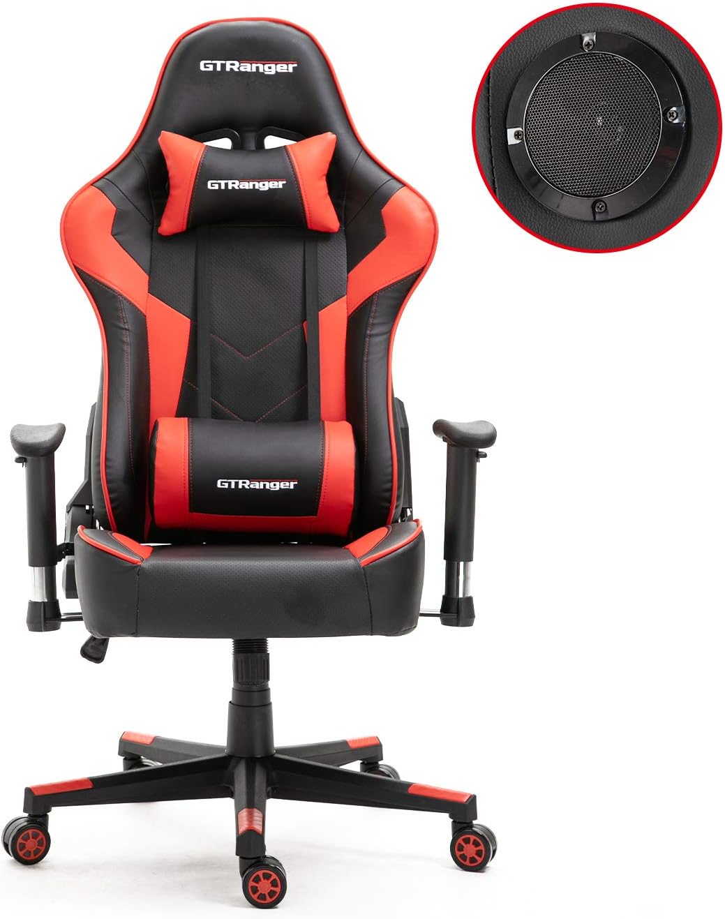 GTRanger Gaming Chair with Speakers Video Game Chair Racing Style Ergonomic Office Chair Adjustable Computer Desk Chair - Red & Black