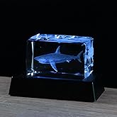 Qianwei 3D Crystals Shark Gifts for Shark Lovers,Shark Decor Glass Figurine Shark Jaw Stuff Birthday for Lovers,Keepsake&Paperweight