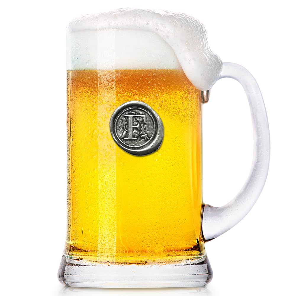 English Pewter Company 1 Pint Monogram Initial Beer Mug Glass Tankard - Personalised with Your Choice of Initial (F) [MON006]