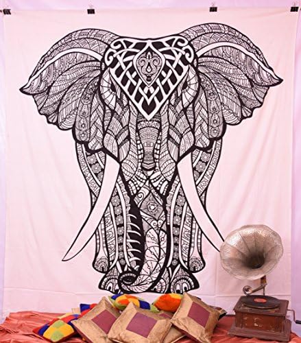 White Elephant Queen Tapestry Bohemian Hippie Wall Hanging Beach Coverlet Wall Tapestry