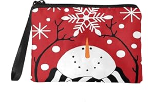 Dolyues Womens Change Pouch Bag Clutch Bags Zip Around with Wrist Strap Girls Wallets for Women, Snowflake Pattern Cute Snowman Red Coin Purse Traveling Small Handbags Tote Wallet