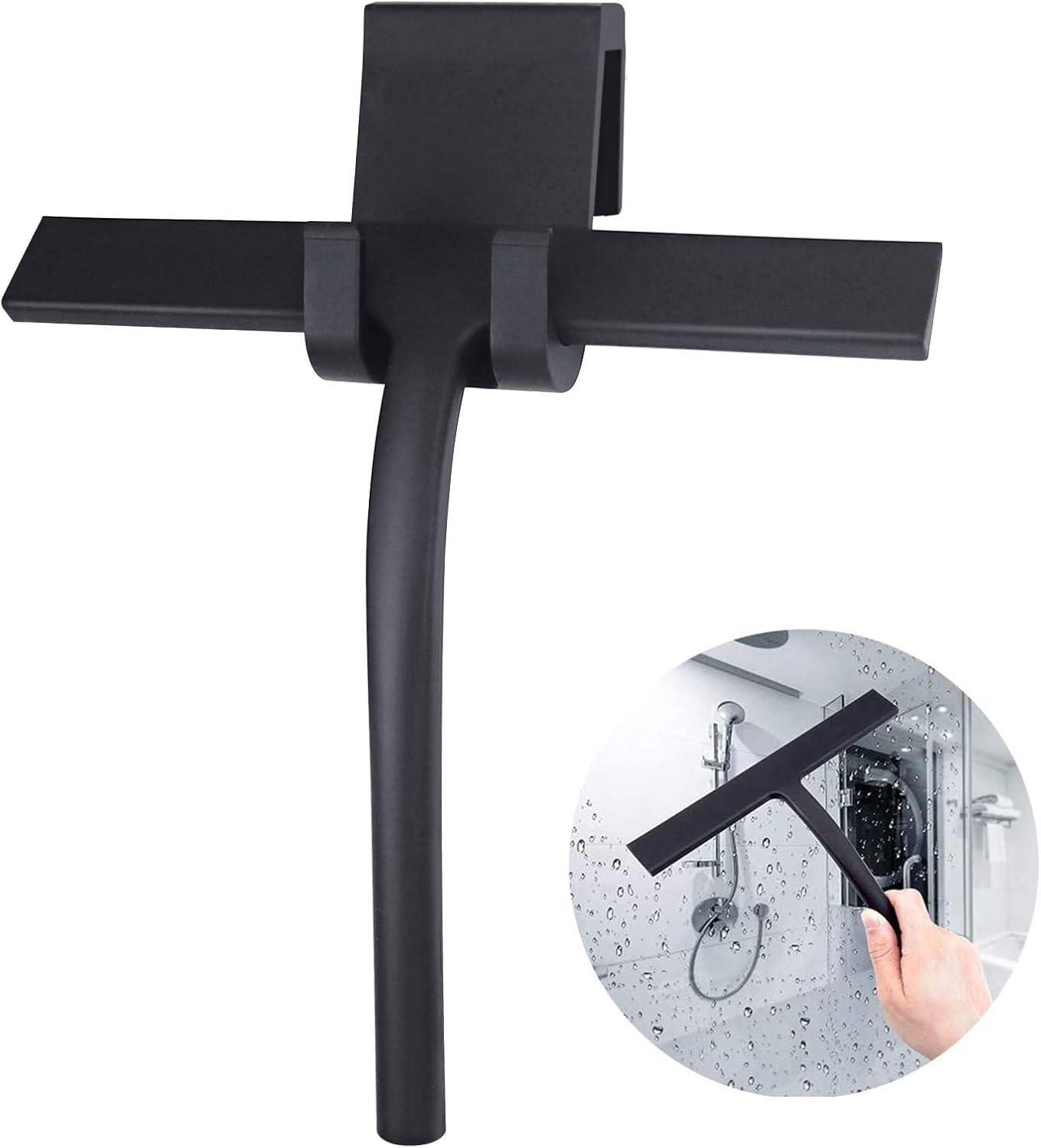 Lunriwis Duschabzieher Silikon Fensterabzieher Streifenfreie Duschwischer mit Wandaufhänger ohne Bohren Abzieher für Spiegel-,Fenster-,Autoscheiben-, Fliesen-, Glas-Reinigung (Schwarz)