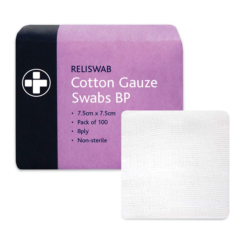 Reliance Medical 7.5 x 7.5 cm Reliswab BP 8Ply Non-Sterile Gauze Swab BP - Pack of 5