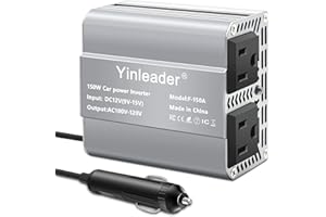 Yinleader 150W Power Inverter DC 12V to 110V AC Car Outlet Adapter with Dual 3.1A USB Ports and 2 AC Outlets, Cigarette Lighter Adapter Grey