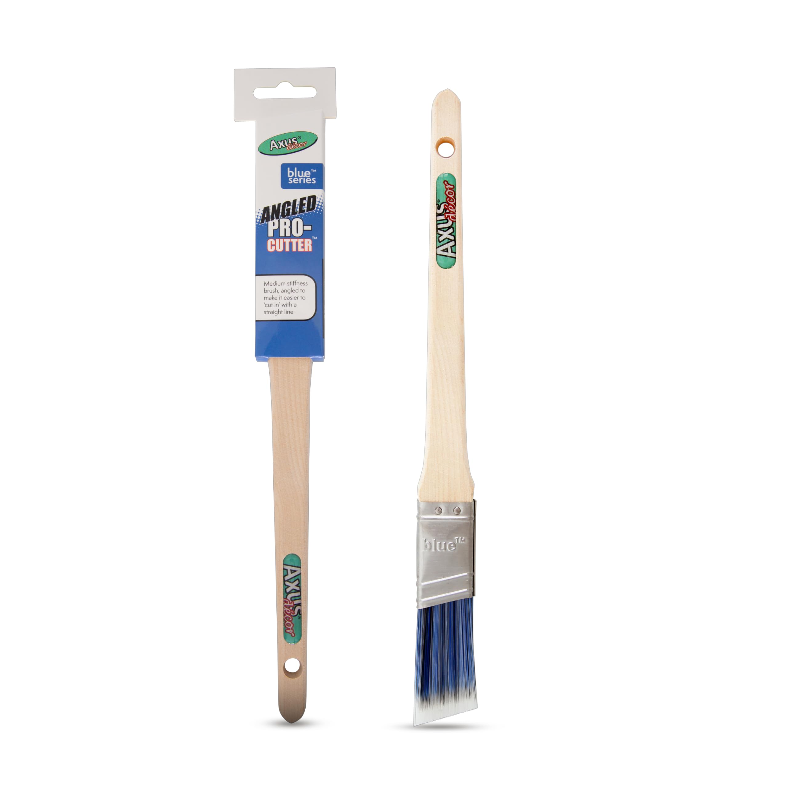 Axus Decor Precision Angled Paint Brush (Blue Color) - 1"/25mm - Synthetic Filaments, Angled for cutting in with emulsion, Hardwood Handles, Rust-Resistant Stainless Steel