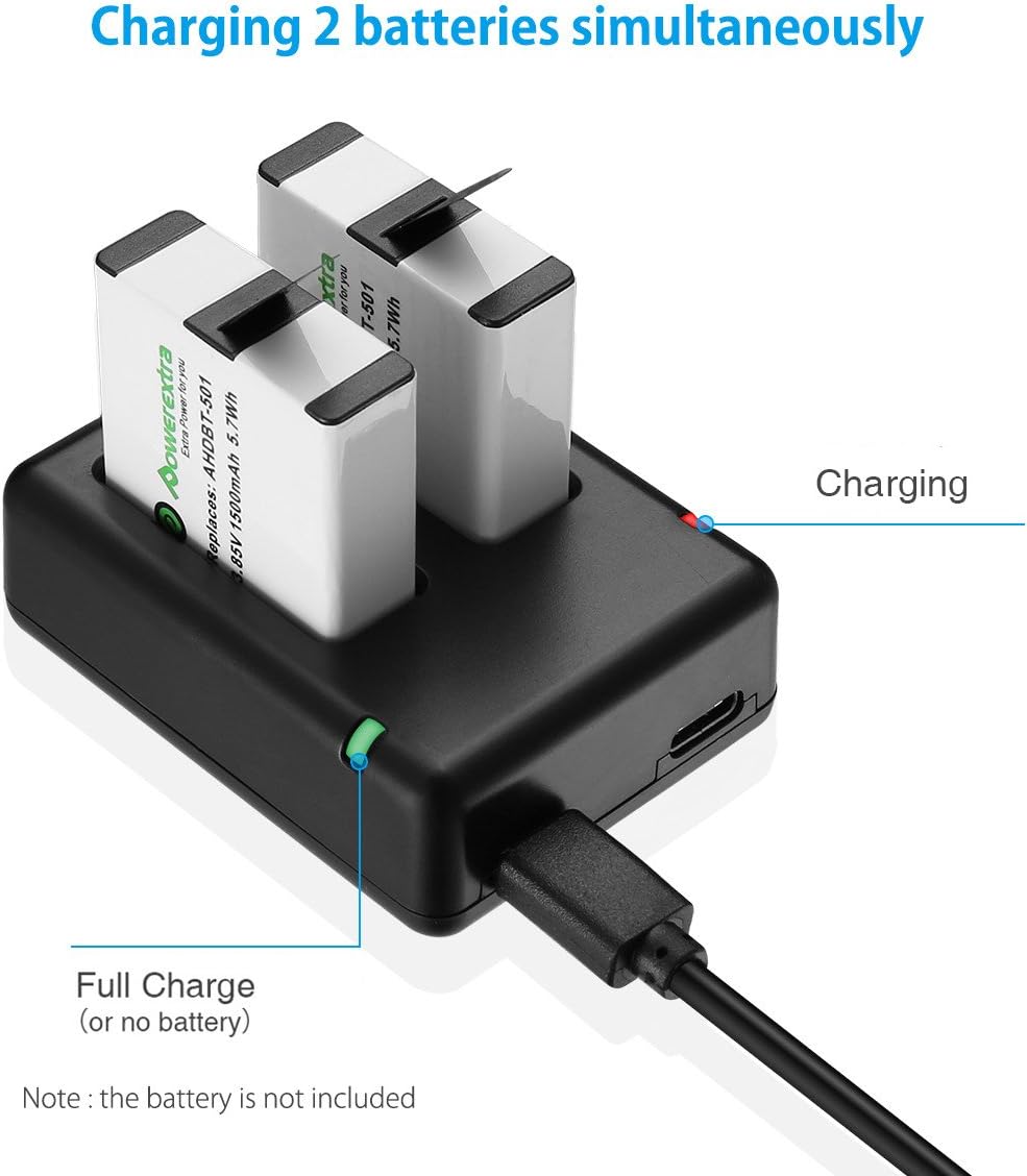 Powerextra Dual Battery Charger with Micro USB Cable for GoPro HERO8 Black GoPro HERO7 Black GoPro HERO6 Black GoPro HERO5, HERO5 Black GoPro Hero 2018 : Electronics