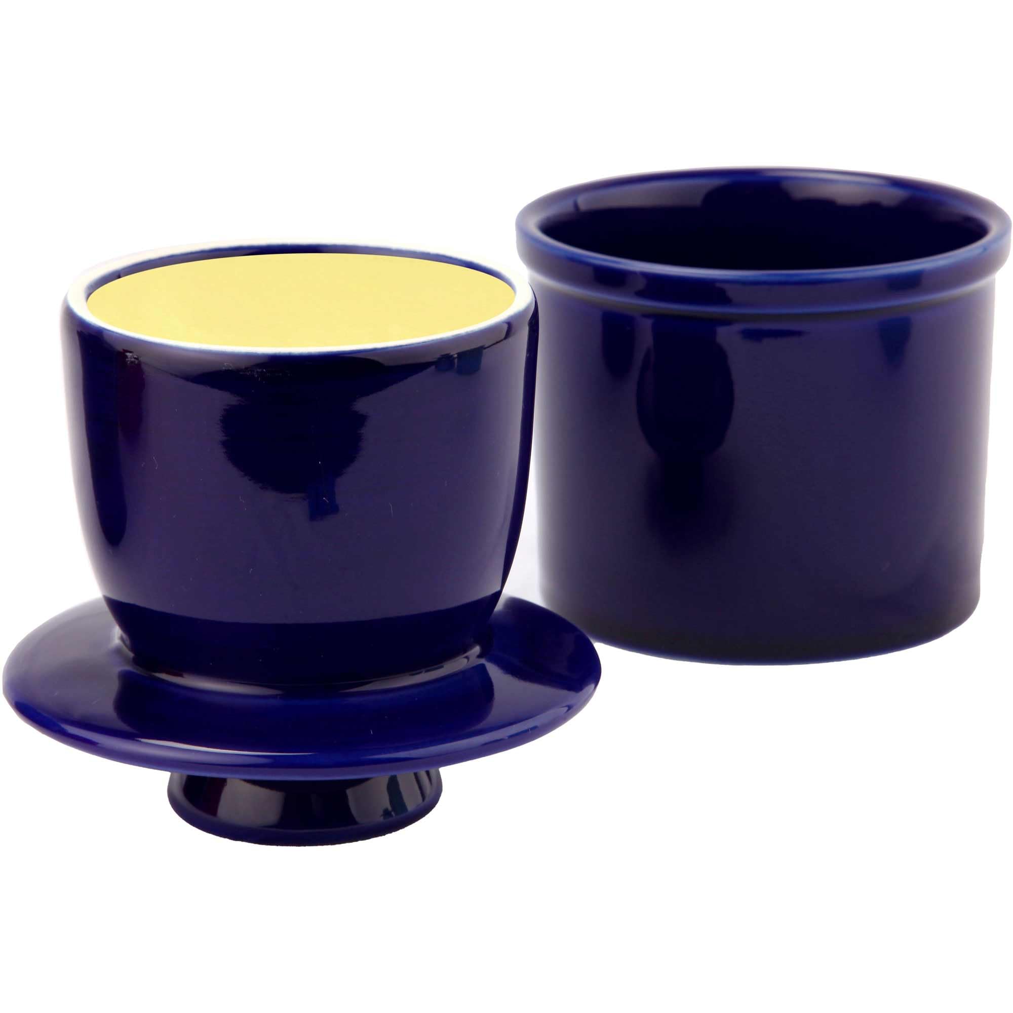 Ceramic Butter Crock with Water Line, Butter Keeper for Soft Butter, French Butter Dish with Lid, Housewarming Gift (Navy Blue, Round 6 oz)