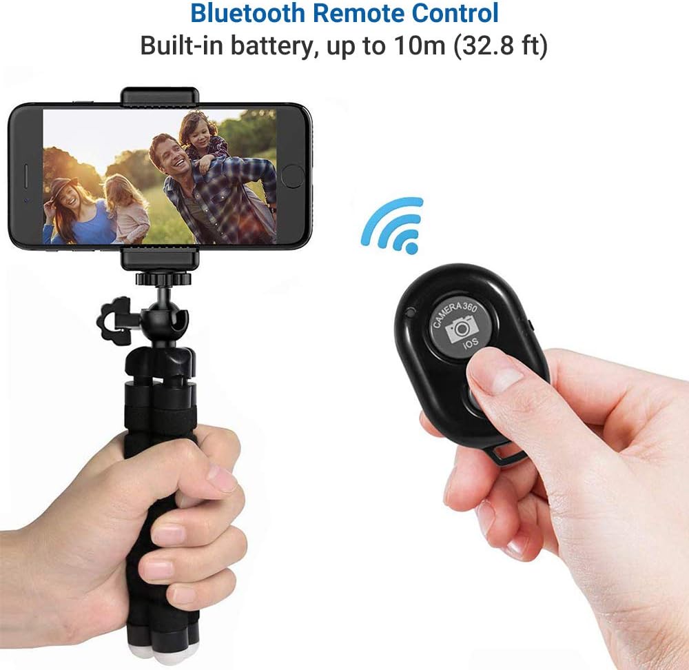 Phone Tripod, Camera Flexible Tripod with Bluetooth Remote and Universal Clip, 360° Adjustable Mini Travel Tripod Portable Camera Stand Holder for iPhone Android GoPro Selfie SLR Sports Camera : Camera & Photo