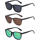 RONSOU Womens Fashion Designer Polarized Sunglasses UV400 Protection Sun Glasses -Black + Brown + Black_green(3 Pcs)