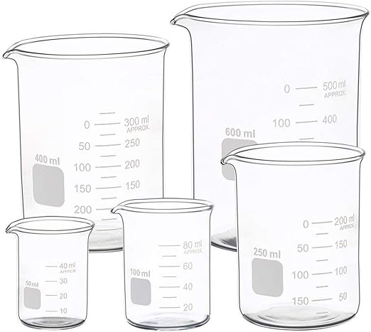 Graduated Glass Measuring Low Form Beaker Set 5 Pcs 50ml 100ml 250ml 400ml 600 Ml Amazon Com Industrial Scientific