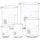 5-Piece Borosilicate Glass Measuring Low Form Beaker Set, 50-600 mL | 50, 100, 250, 400 and 600 mL Sizes, Uniform Walls, Approximate Graduations, Chemical and Heat Resistance