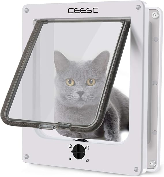 CEESC Large Cat Flap, Pet Door with Rotary 4 Way Lock for Cats
