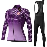 UGLY FROG Winter Cycling Jersey Sets Women Long Sleeve,Bicycle Biking Bike Shirts with Pockets+Long Bib Tight