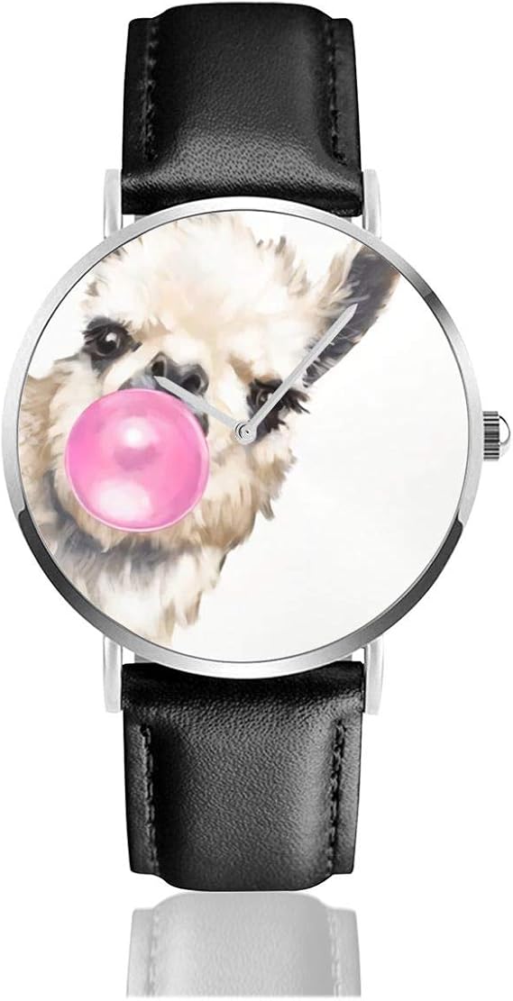 Bubble Gum Sneaky Llama Classic Casual Quarzuhr Edelstahl Lederarmband ...