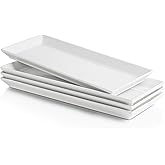 Sweese Porcelain Serving Platters 11.7 Inch - Elegant White Rectangular Plates, Set of 4 for Parties, Sushi, Appetizers