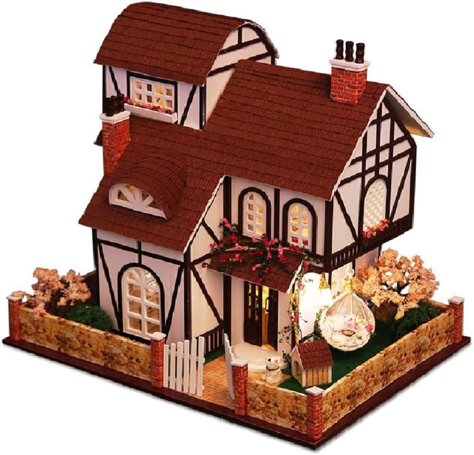 Bebayin Dollhouse Kit DIY Furniture, Wooden Miniature Doll House Creative Room Gift (Flower Town) with Dust Proof Cover and Music Movement
